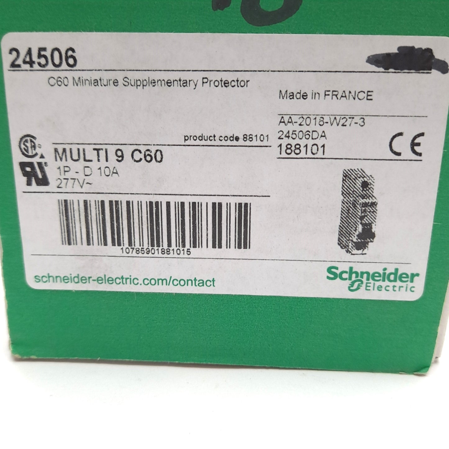 New – Open box Schneider Electric 24506 Miniature Circuit Breaker, 1-Pole, 277VAC 10A