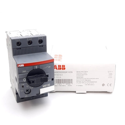 New ABB MS132-6.3 Manual Motor Starter, 3-Pole, 690VAC/250VDC, 4.0-6.3A, DIN Rail