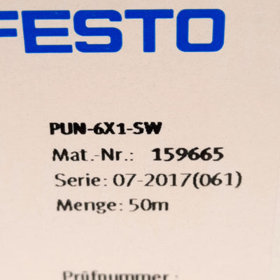 New – Open box Festo PUN-6X1-SW Plastic Tubing, ø6mm OD, ø4mm ID, -0.95~10bar, -35°C~60°C, 50m