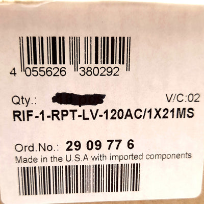 New – Open box Lot of 2 Phoenix Contact RIF-1-RPT-LV-120AC/1X21MS Relay Module, 120VAC Coil
