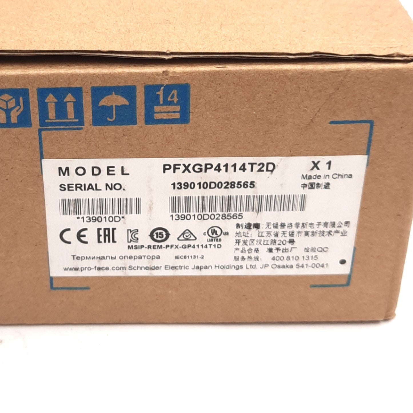 New – Open box Schneider Electric PFXGP4114T2D ProFace HMI Panel 4.3In, Resistive Analog, 24VDC