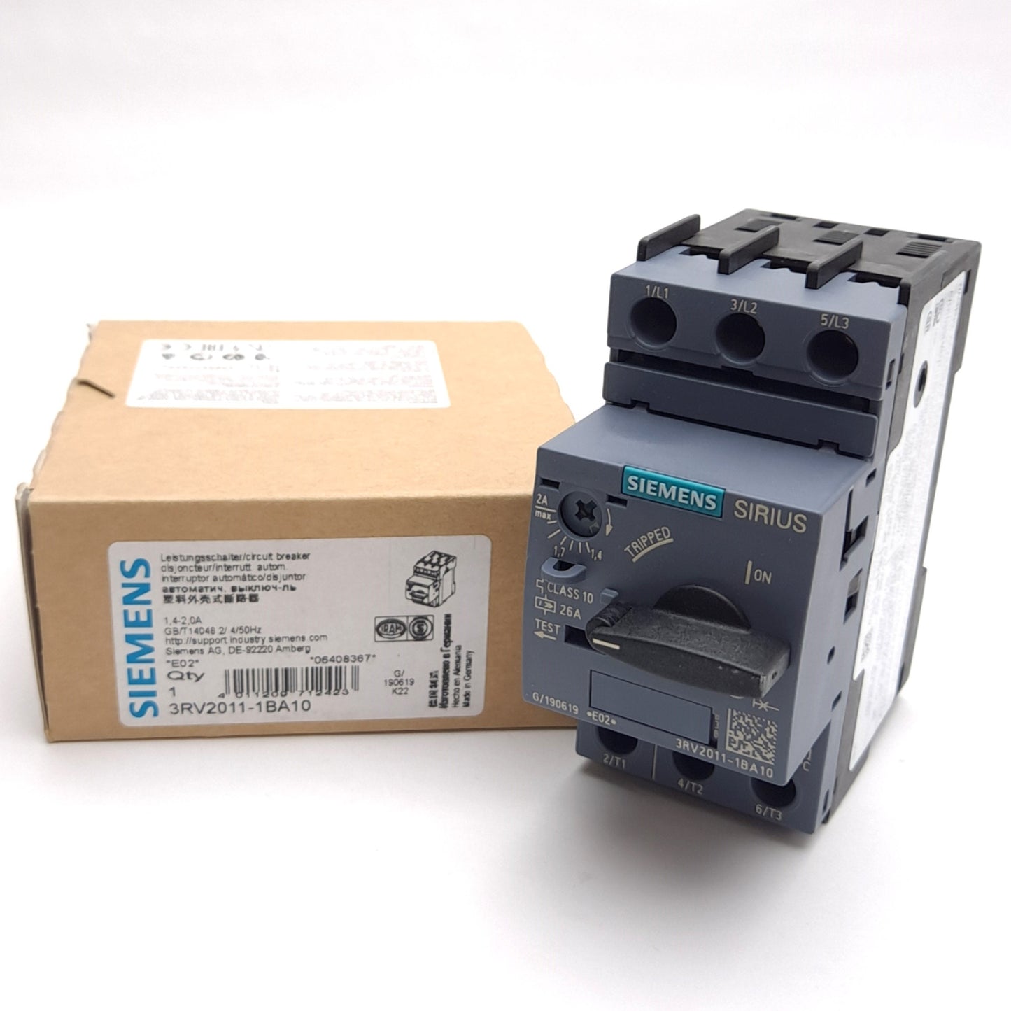 New Siemens 3RV2011-1BA10 Sirius Circuit Breaker, 3-Pole, 1.4-2A, 20-690V