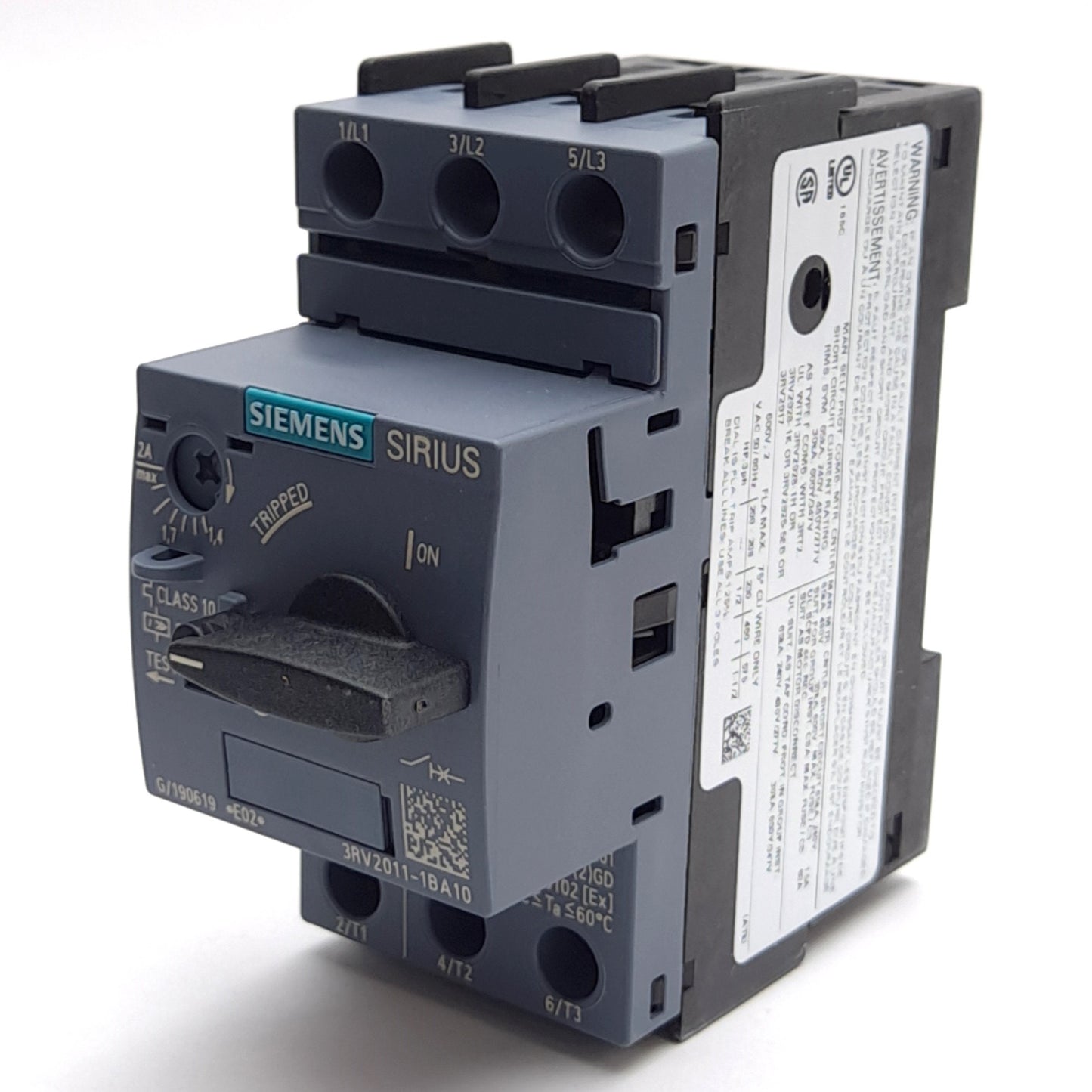 New Siemens 3RV2011-1BA10 Sirius Circuit Breaker, 3-Pole, 1.4-2A, 20-690V