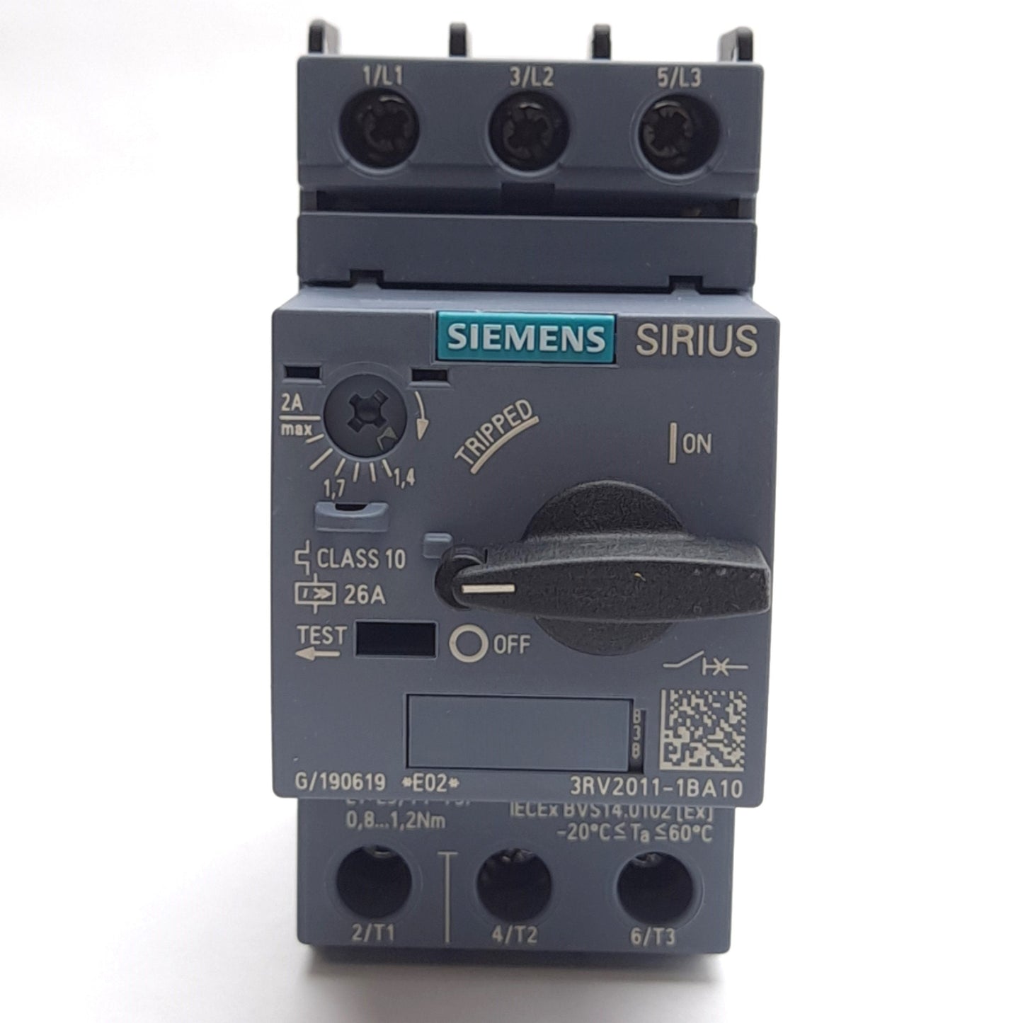 New Siemens 3RV2011-1BA10 Sirius Circuit Breaker, 3-Pole, 1.4-2A, 20-690V