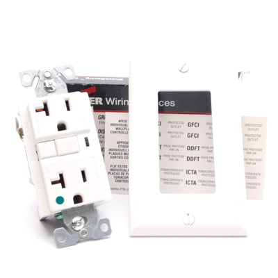 New Cooper VGFH20W Hospital Grade GFCI Receptacle, White, 20A 125VAC, NEMA 5-20R