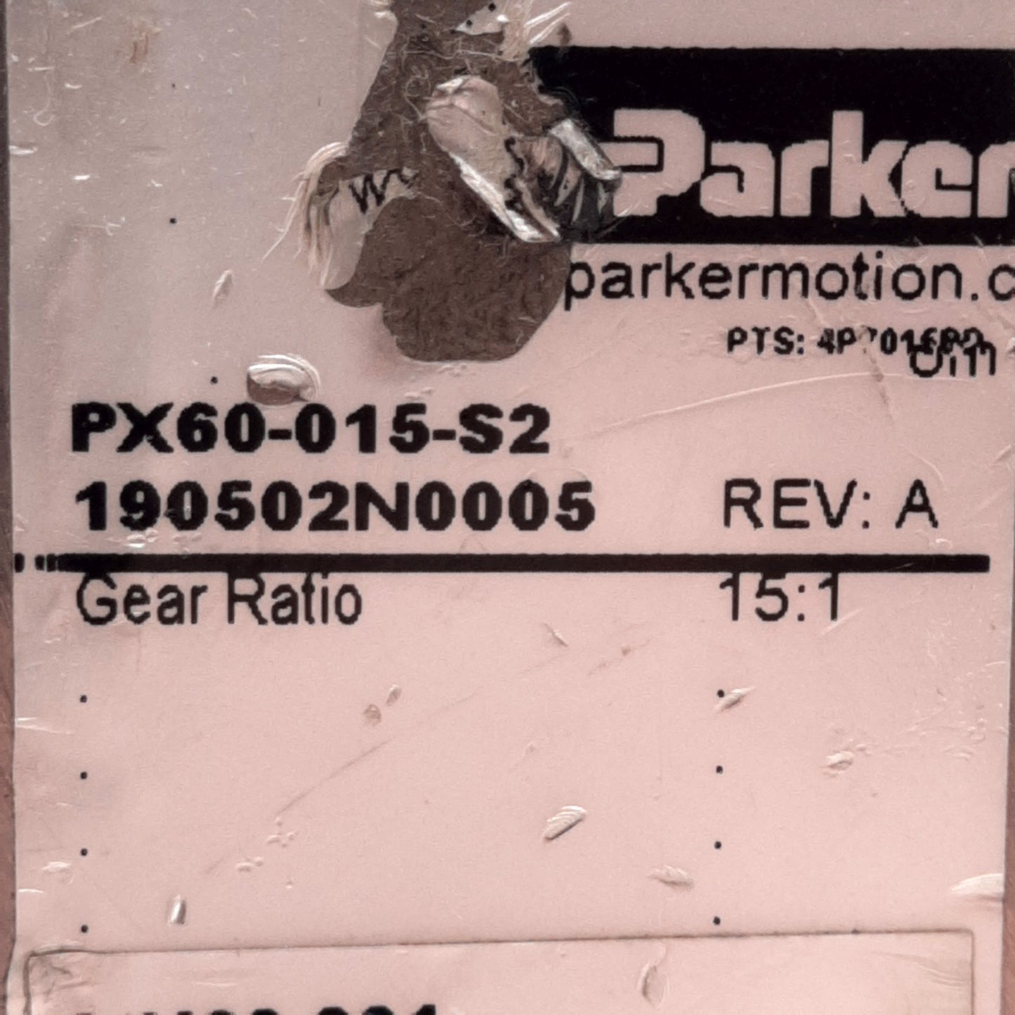 Used Parker PX60-015-S2 Gen II Stealth Gearhead 15:1, 177in-lb Torque, ø16mm Shaft