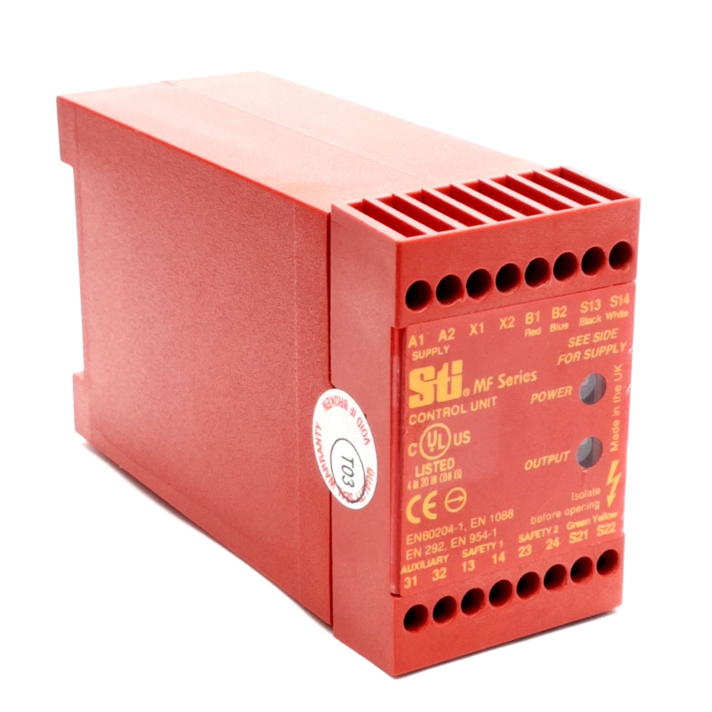Used Sti 44518-0030 MF Series Safety Control Unit, 2NO+1NC, 24VAC/DC, DIN Rail