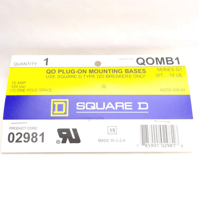New Square D QOMB-1 02981 Plug-On Circuit Breaker Mounting Base, 1-Pole, 120VAC 70A