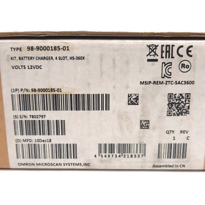 New Omron 98-9000185-01 Four-Slot Battery Charger, 12VDC, For HS-360X Barcode Reader