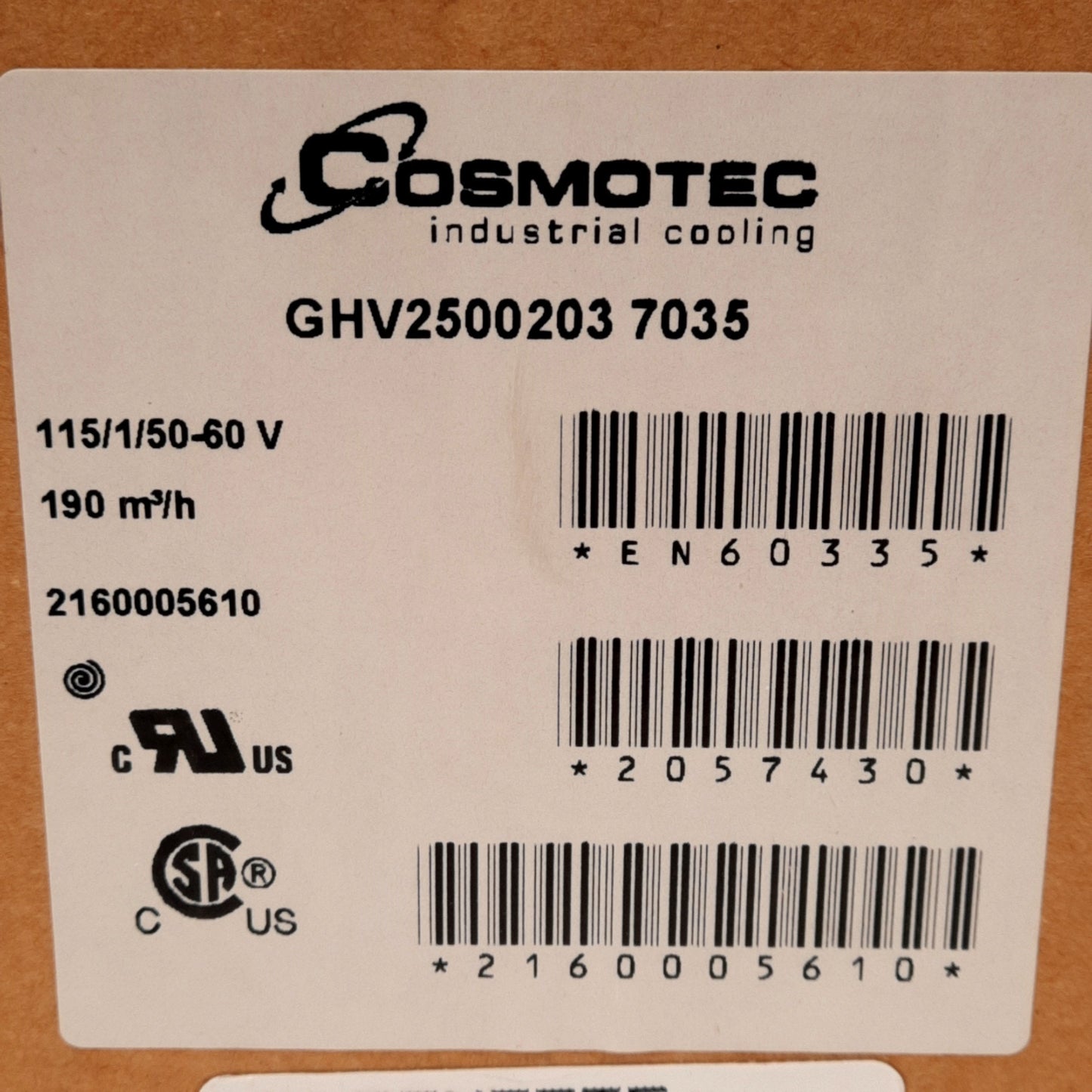 New Cosmotec GHV2500203 Filter Fan, 9.84 x 9.84 x 5.29in, 112CFM, 54dB, 115VAC