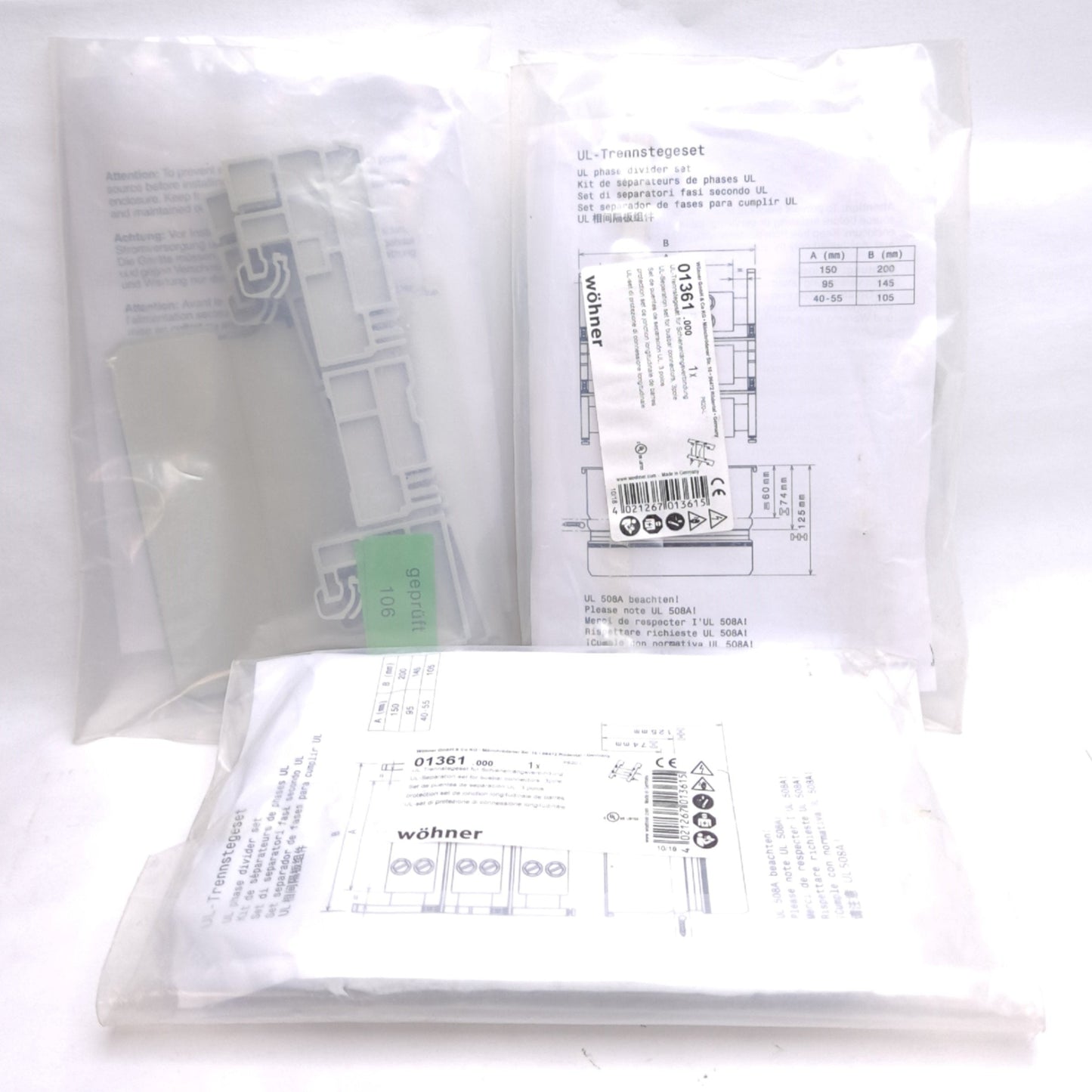 New – Open box Lot of 3 Wohner 01361 UL Phase Divider Set, For 01141/01145/01274 Terminals