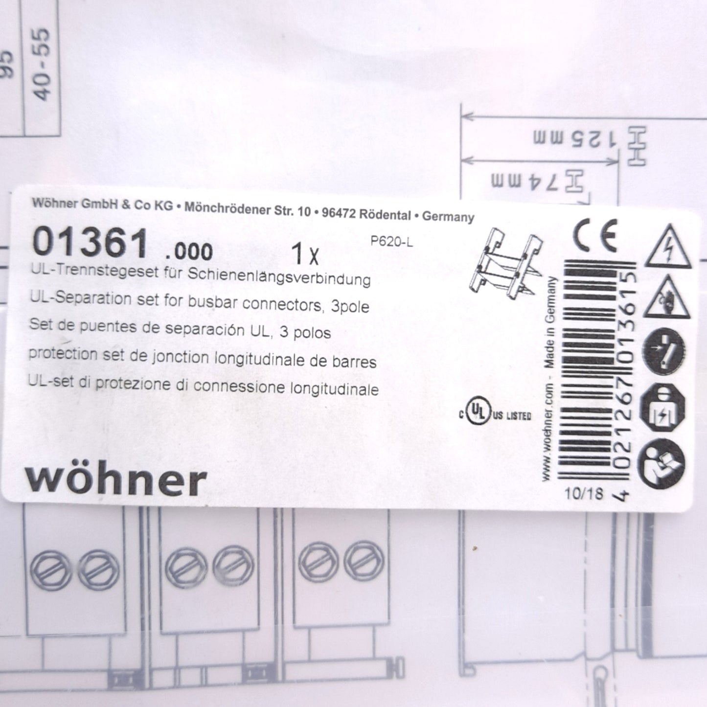 New – Open box Lot of 3 Wohner 01361 UL Phase Divider Set, For 01141/01145/01274 Terminals