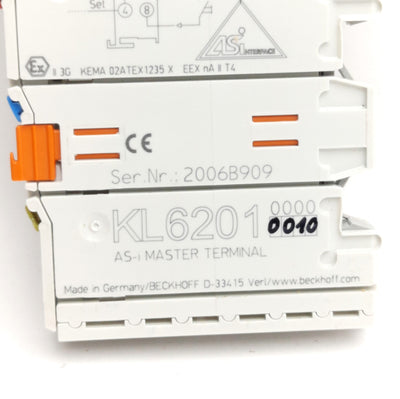 Used Beckhoff KL6201 AS-i Bus Terminal, Communication Interface, 1-Channel, 2-Line