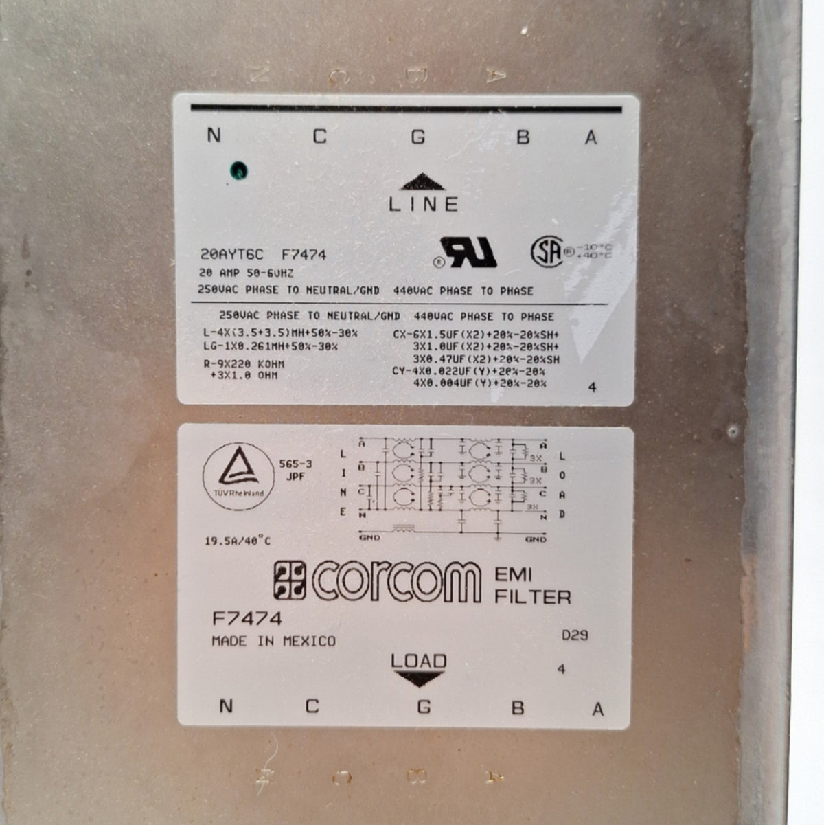 Corcom 20AYT6C F7474 3-Phase EMI/EMC Line Filter 440VAC 20 Amp 50-60Hz ...