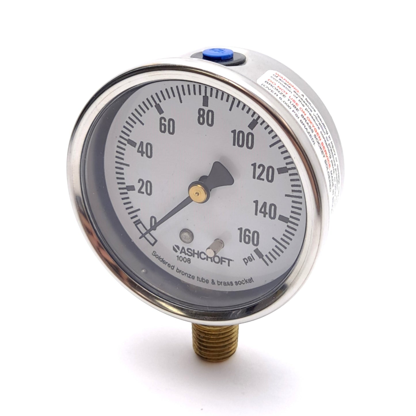 Used Ashcroft 63 1008 A 02L 160# Pressure Gauge, ø63mm, 0-160psi, 1/4in NPT