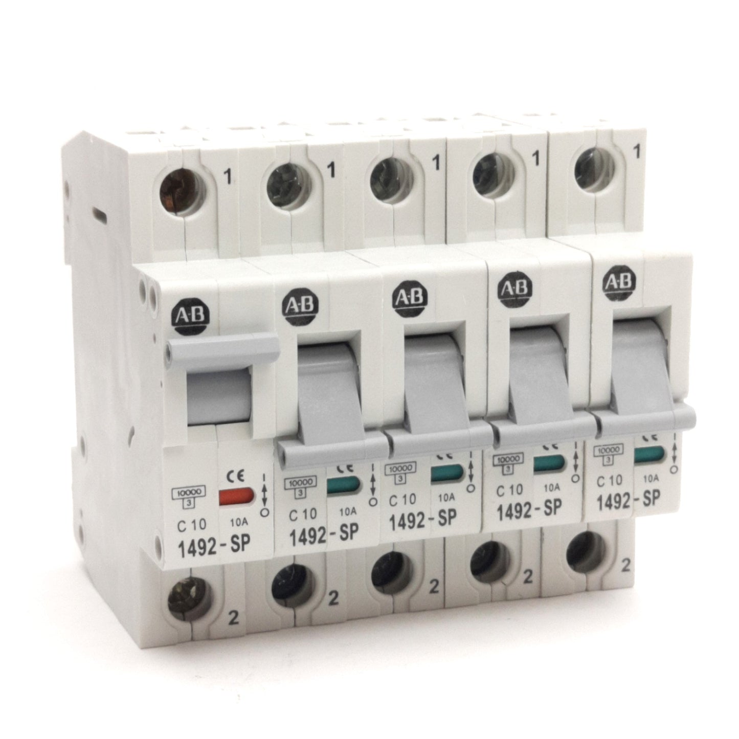 Used Lot of 5 Allen Bradley 1492-SP1C100 Circuit Breakers 240/415VAC, 10A, DIN Rail