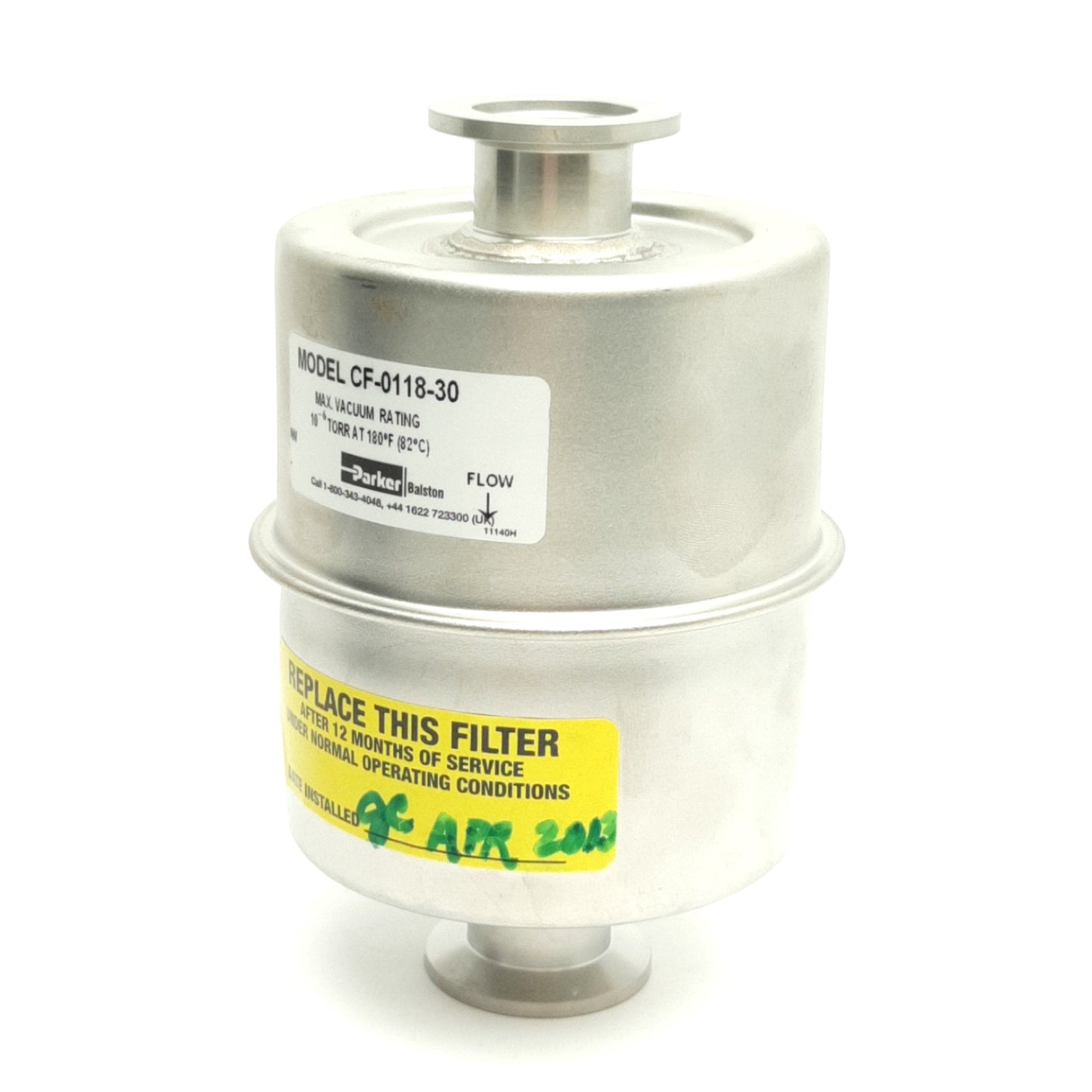 Used Parker Balston CF-0118-30 Vacuum Pump Particulate Filter KF-25, 10-6 Torr, 0.1µm