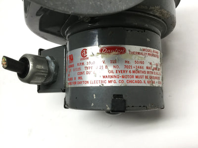 Used Dayton 4C440 Centrifugal Fan 2-1/8" Blower Motor 115VAC, 3030RPM, 1/125HP, 50CFM