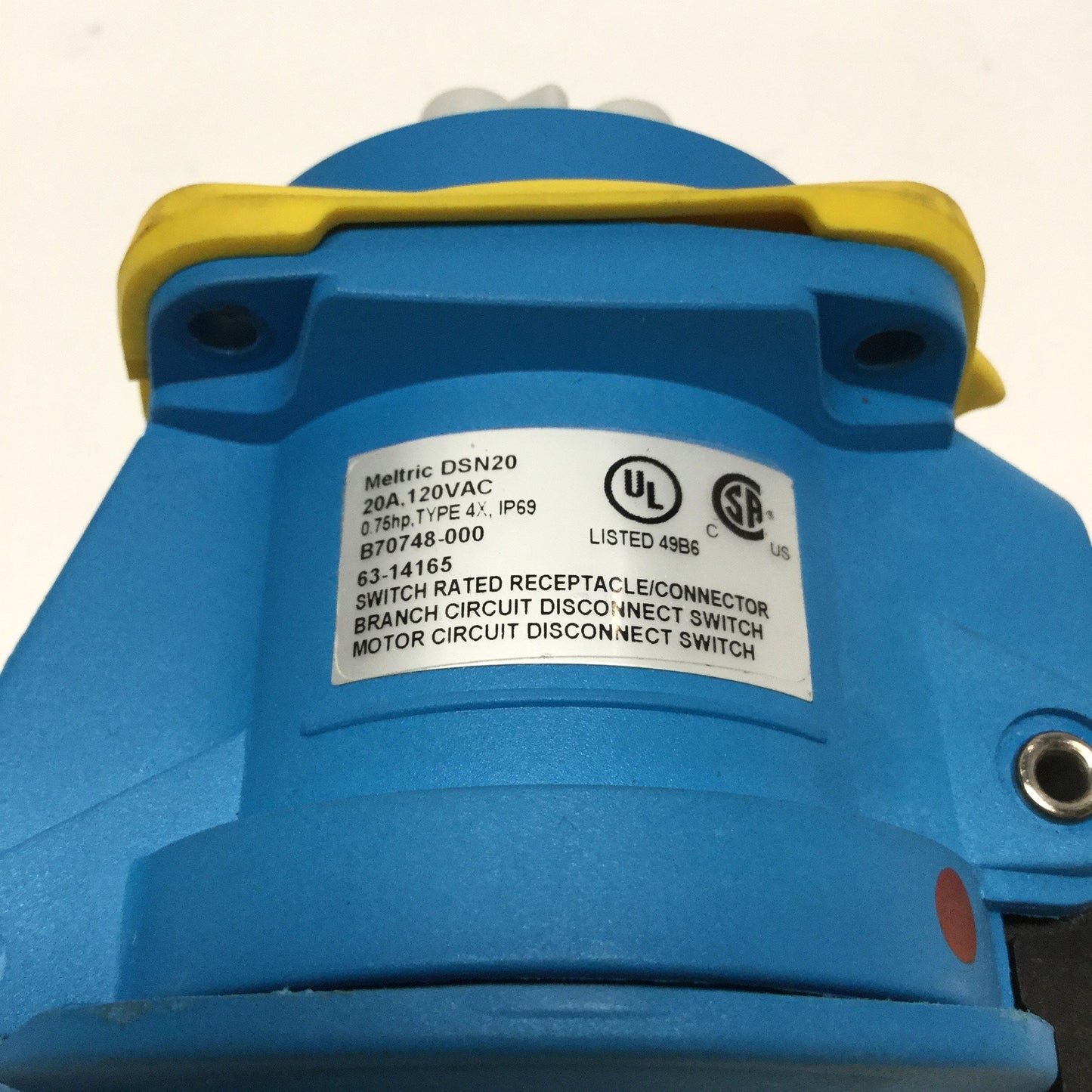 Used Meltric 63-14165 DSN20 Connector Receptacle, 120VAC 20A, 0.75HP, Type 4X, IP69