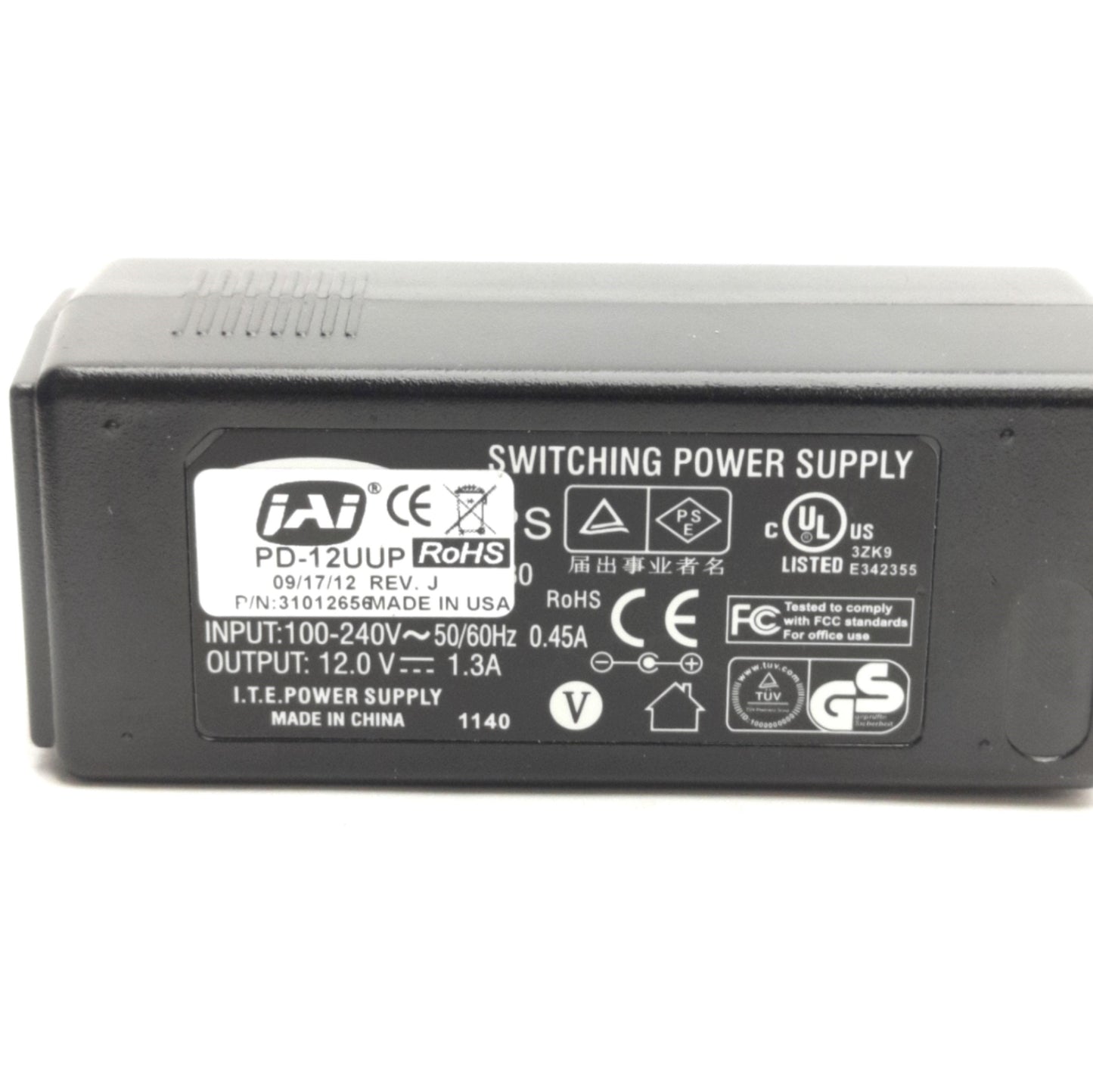 Used JAi PD-12UUP ITE Power Supply 100-240VAC to 12VDC1.3A Out, Hirose 12-Pin Female