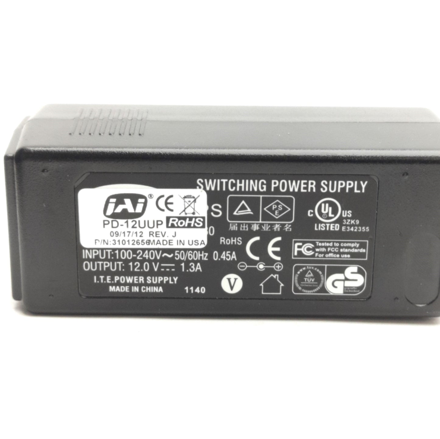Used JAi PD-12UUP ITE Power Supply 100-240VAC to 12VDC1.3A Out, Hirose 12-Pin Female