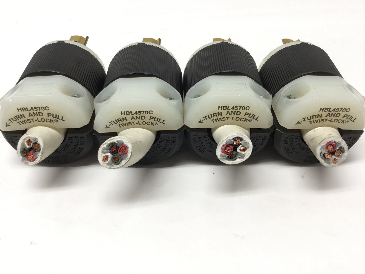 Used Lot of 4 Hubbell HBL4570C Twist-Lock Plug Connectors 250VAC 15A, L6-15P, 2P 3W