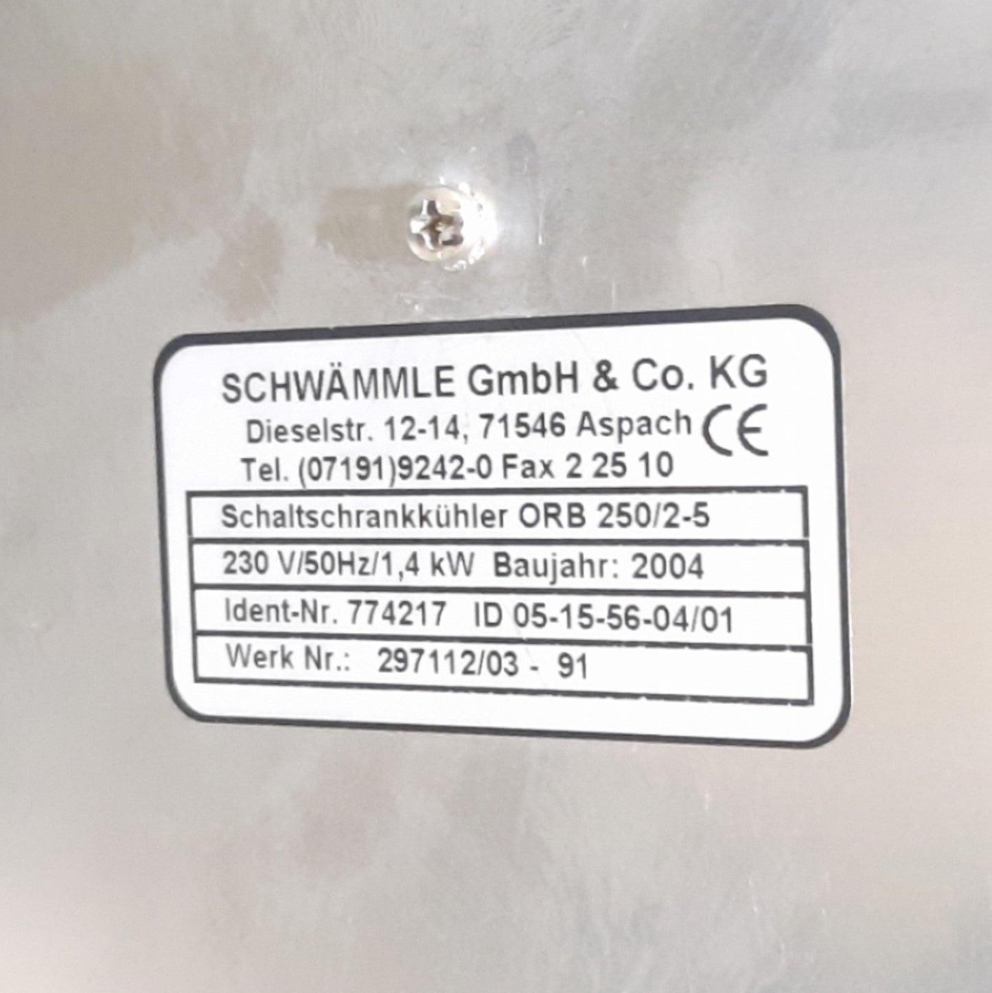 Used SCHWÄMMLE 774217 Control Cabinet Cooler ORB250/2-5, 230VAC 50Hz, 1.4kW, G1/2