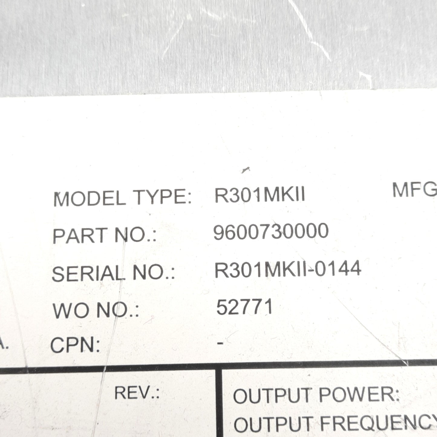 Used Seren R301MKII-0144 RF Generator, 90-140/190-264VAC Supply, 13.56MHz 300W Output