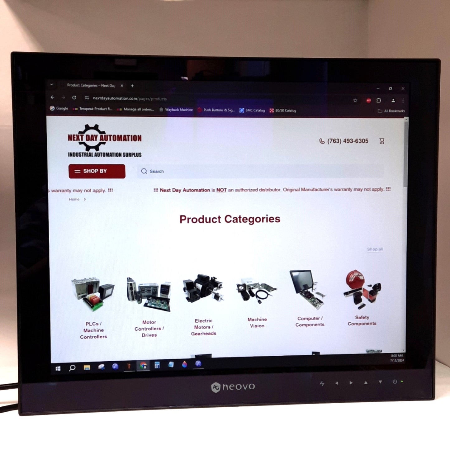 Used Neovo U190E011E0100 LCD Monitor, 19in, 1280x1024, VGA & DVI-D Inputs, 100-240VAC
