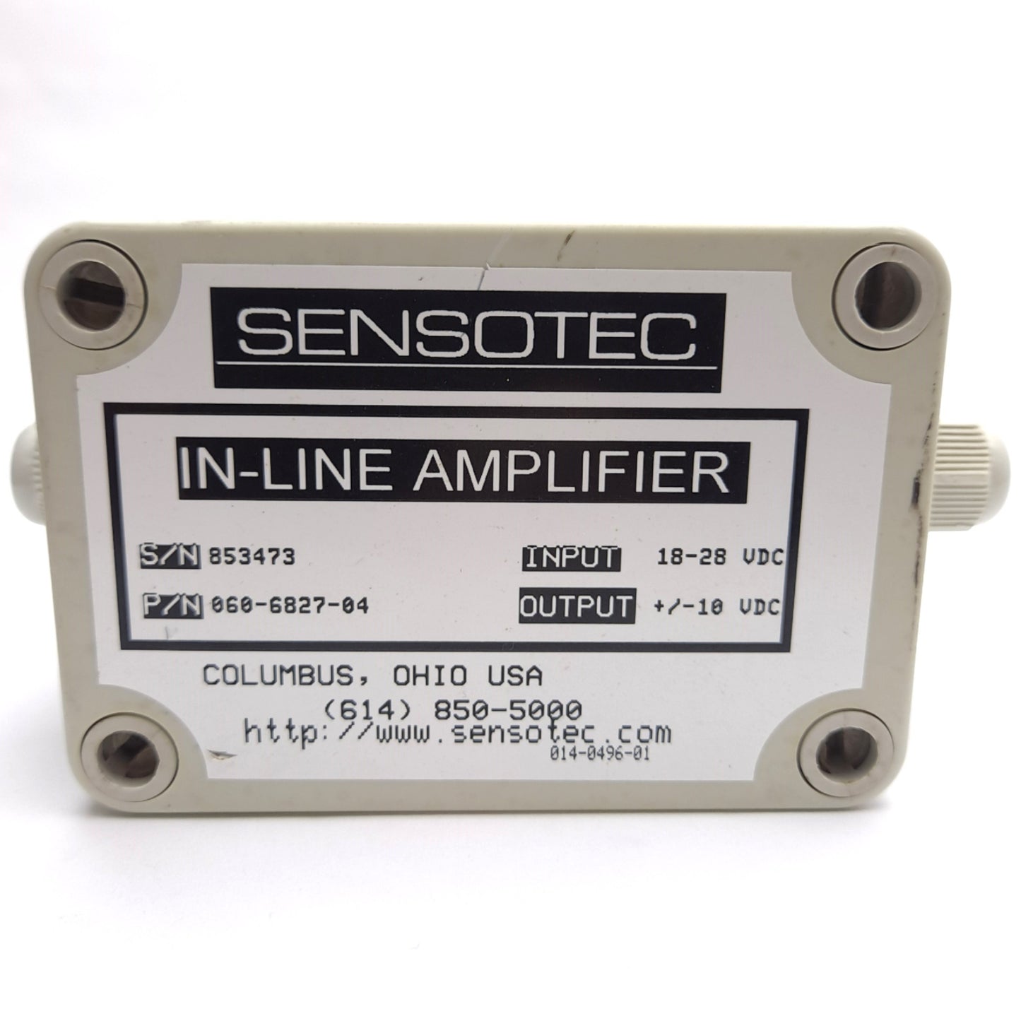 Used Honeywell Sensotec 060-6827-04 In-Line Amplifier, 18-28VDC In, +/- 10VDC Out