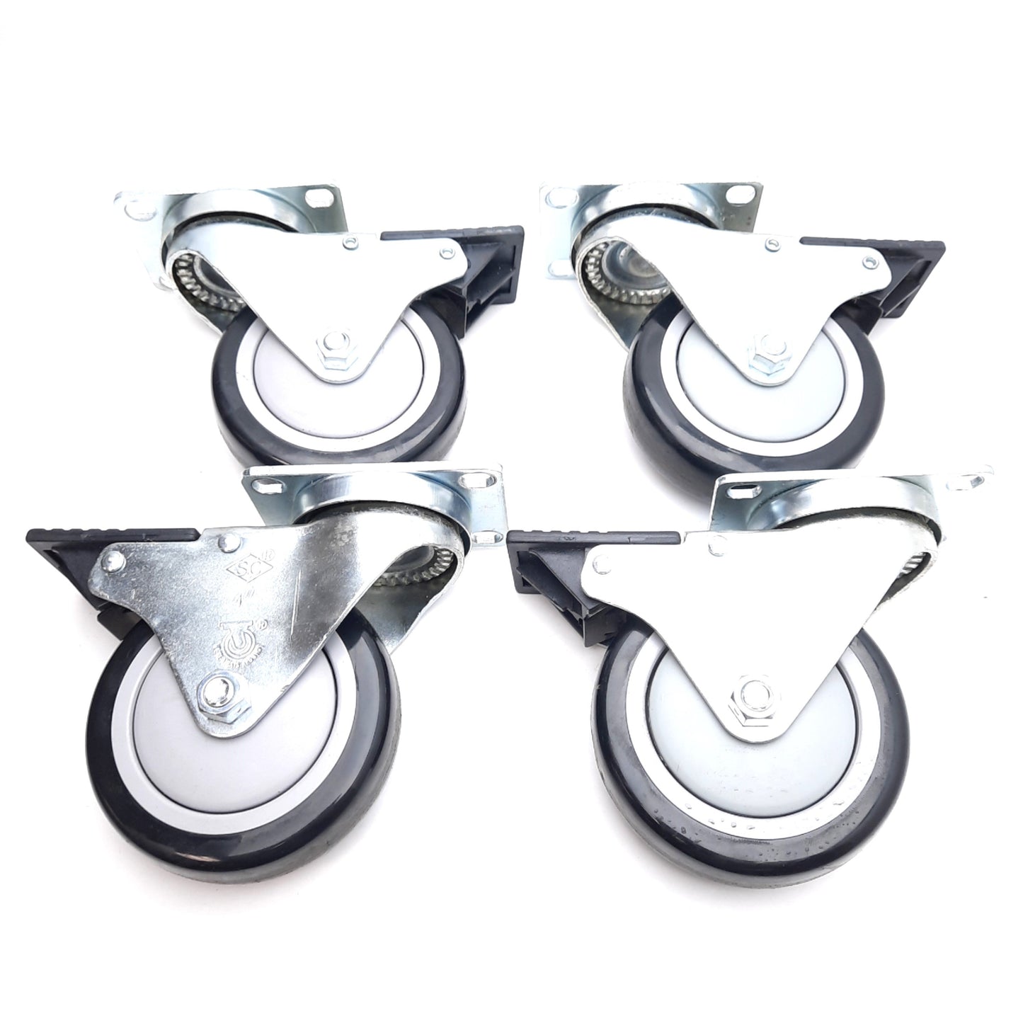 Used Lot of 4 80/20 2333 Deluxe Flange Mount Swivel Caster, Brake, ø4in Wheel, 250lbs