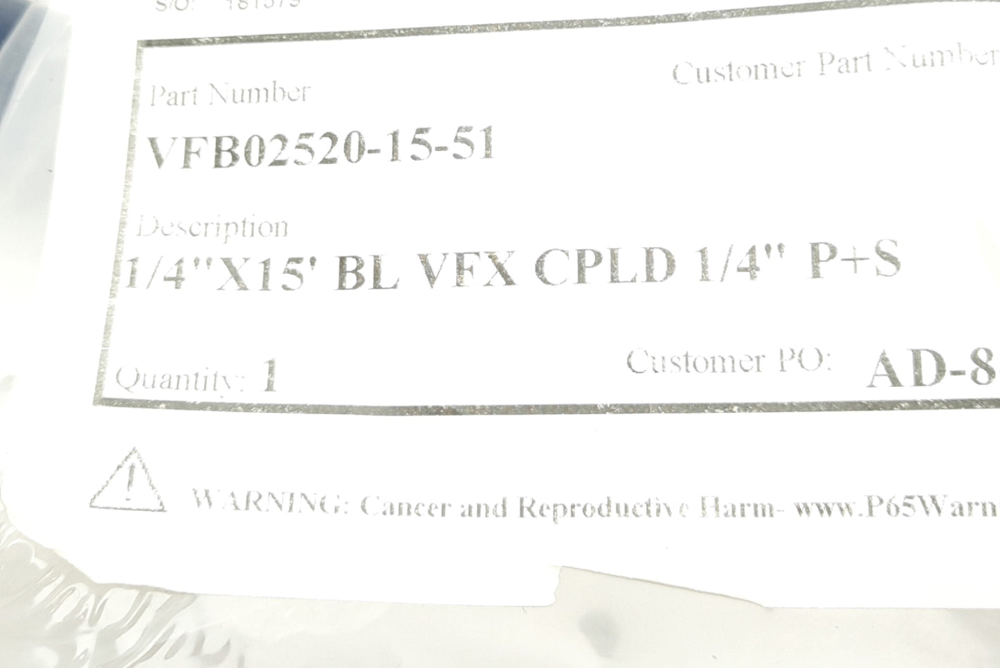 New – Open box Thermoid VFB02520-15-51 Hydraulic Hose, 1/4in ID, 200psi WP, 2F QD Coupler, 15Ft