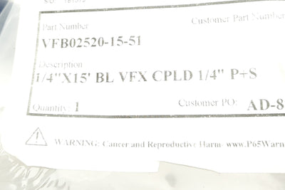 New – Open box Thermoid VFB02520-15-51 Hydraulic Hose, 1/4in ID, 200psi WP, 2F QD Coupler, 15Ft