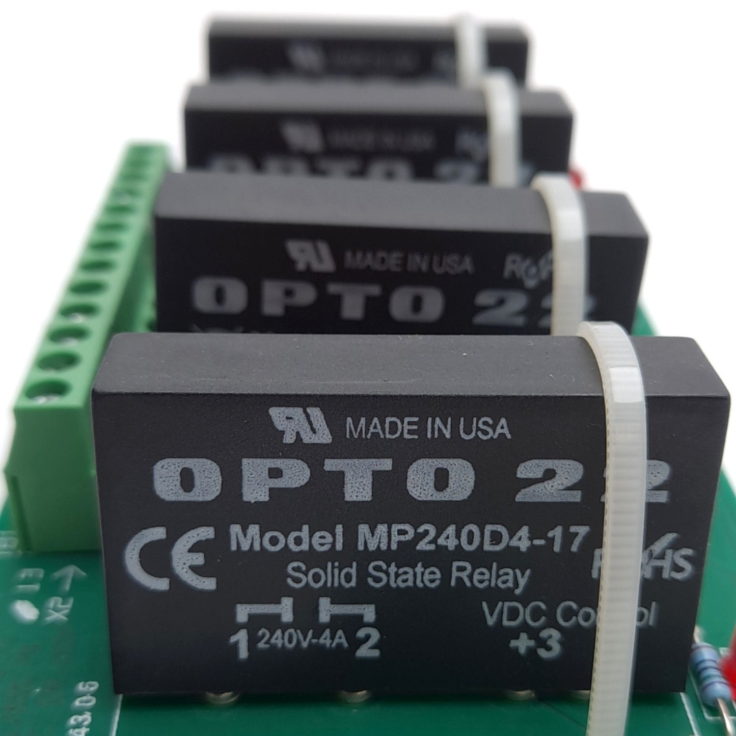 Used Thermotron 7A6585 Relay Board, 4x MP240D4-17 Solid State Relays, 250VAC 3A Max