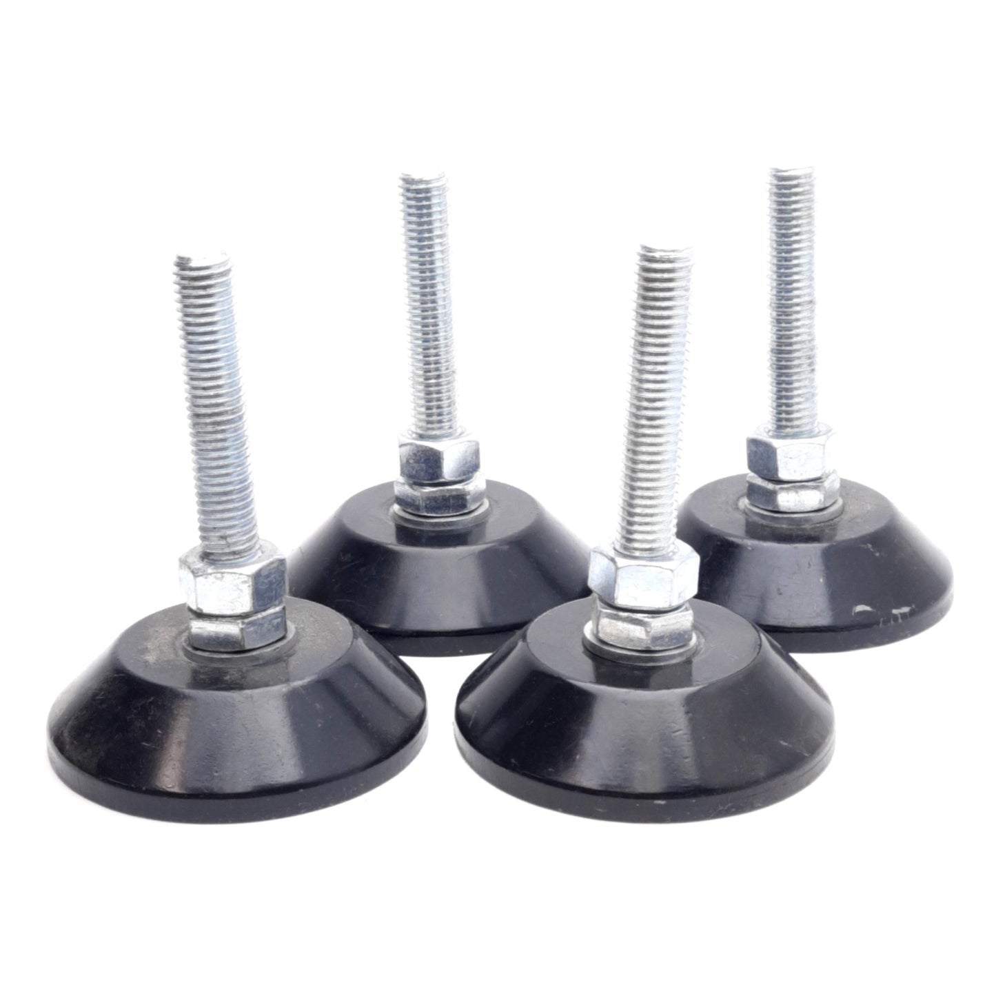 Used Lot of 4 Machine Mount Leveling Feet, ø3in Base, 4in Tall, M12x1.75 Thread