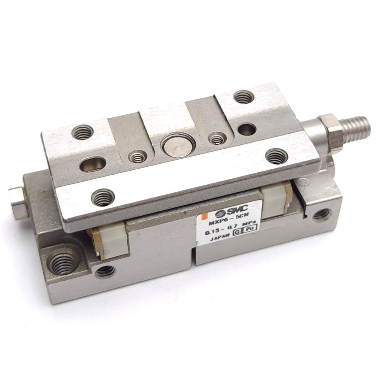 Used SMC MXP6-5CN Guided Cylinder, ø6mm Bore, 5mm Stroke, 0.15-0.7MPa, M3 x 0.5 Port