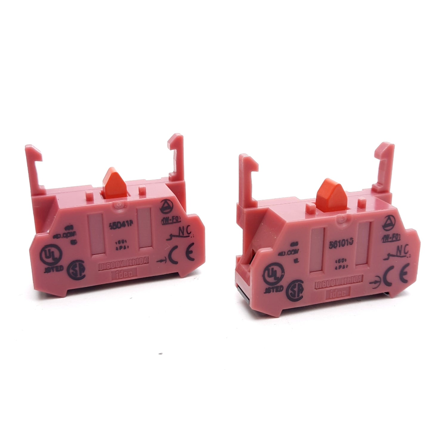 Used Lot of 2 Idec HW-F01 Switch Contact Blocks, SPST-NC, 600V 10A, Screw Clamp