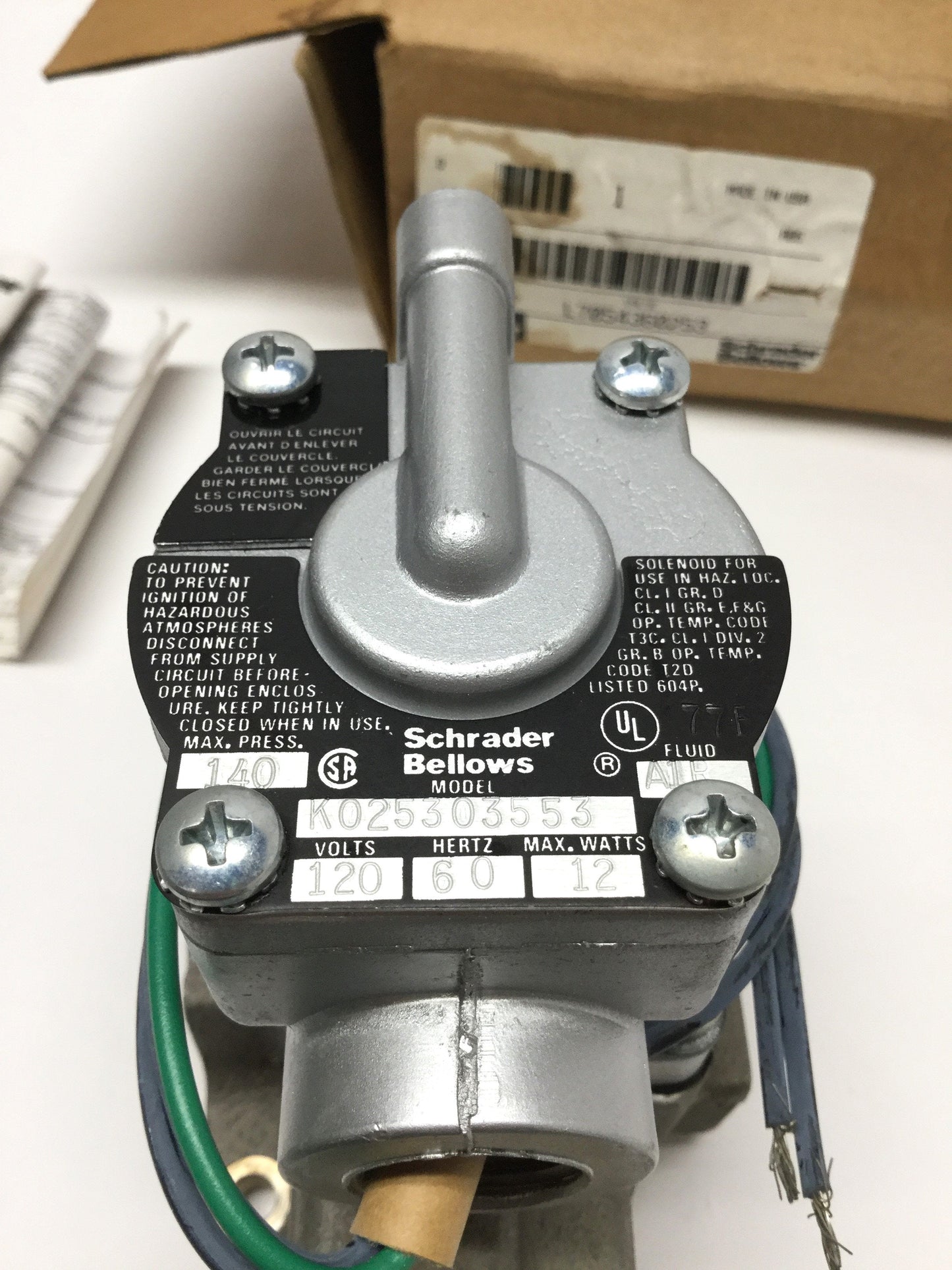 New Schrader Bellows L7054360253 Solenoid Air Control Valve 140psi 1/2" NPT 120VAC