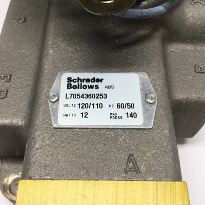New Schrader Bellows L7054360253 Solenoid Air Control Valve 140psi 1/2" NPT 120VAC