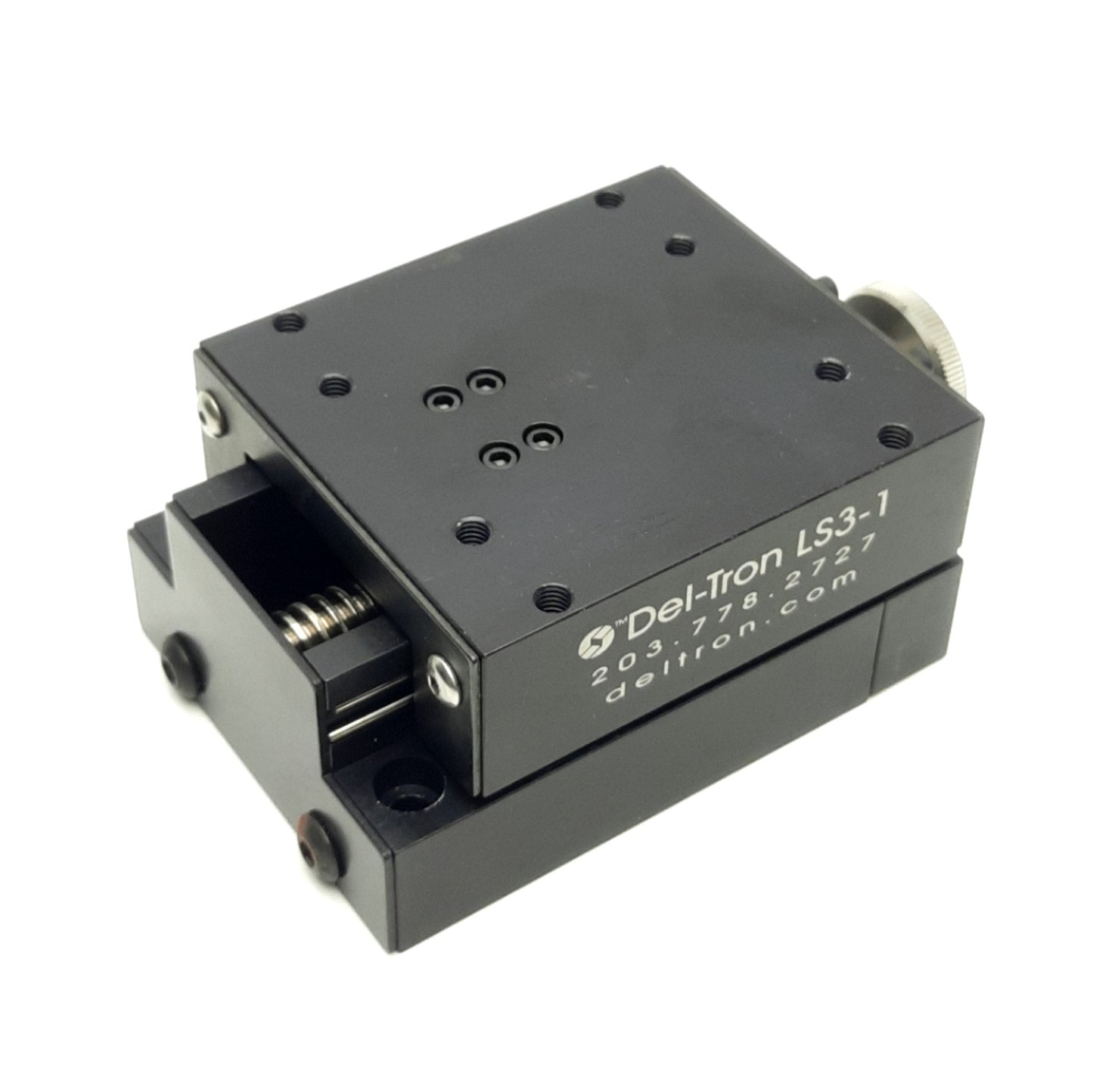 Used Del-Tron LS3-1-B10 Linear Table Manual Posi-Drive Positioning Stage, 1" Travel