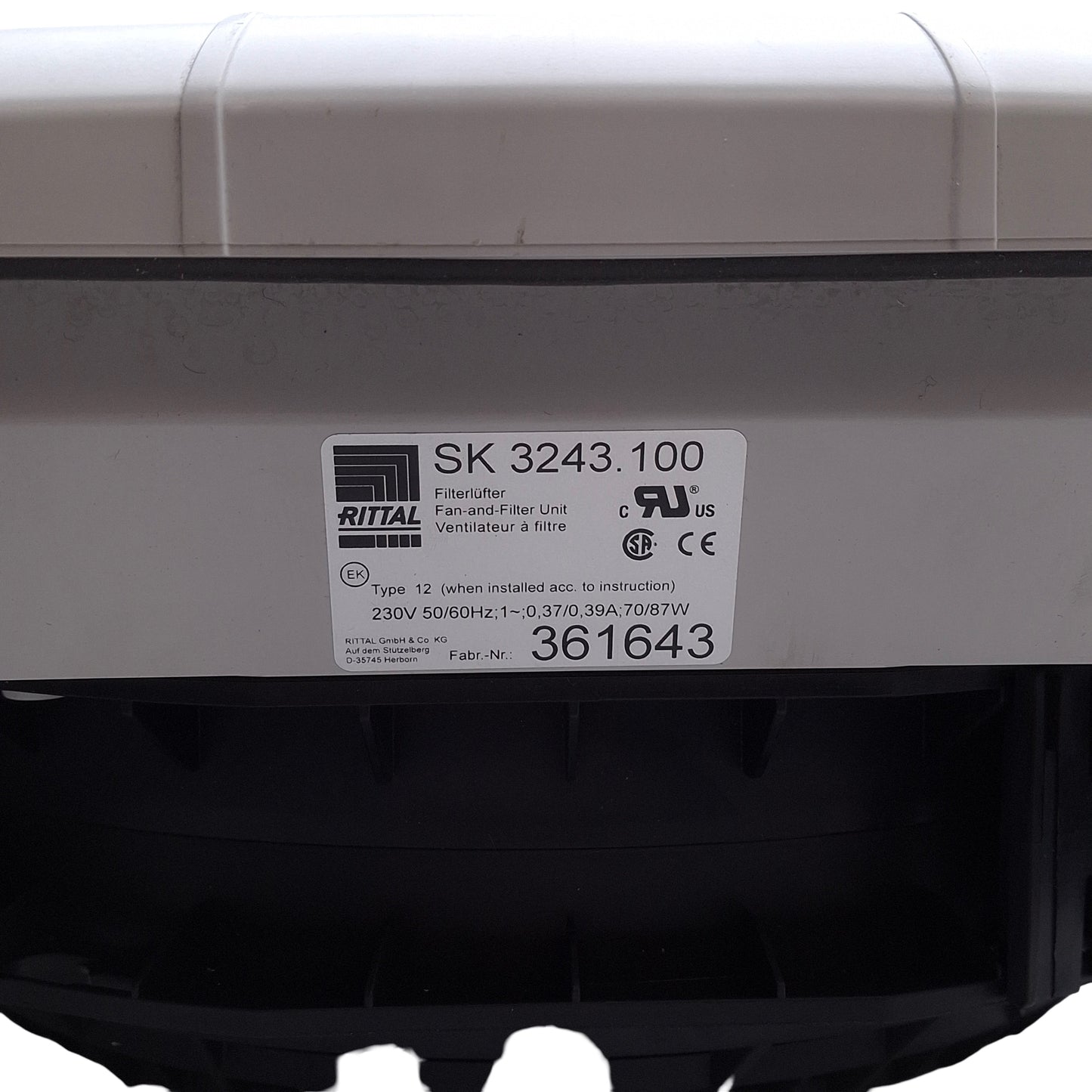 Used Rittal SK 3243.100 TopTherm Fan & Filter Unit, 292x292mm Cutout, 590m³/h, 230V