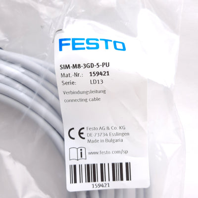 New – Open box Lot of 2 Festo SIM-M8-3GD-5-PU Connecting Cable, M8 3-Pin Female to Flying Leads