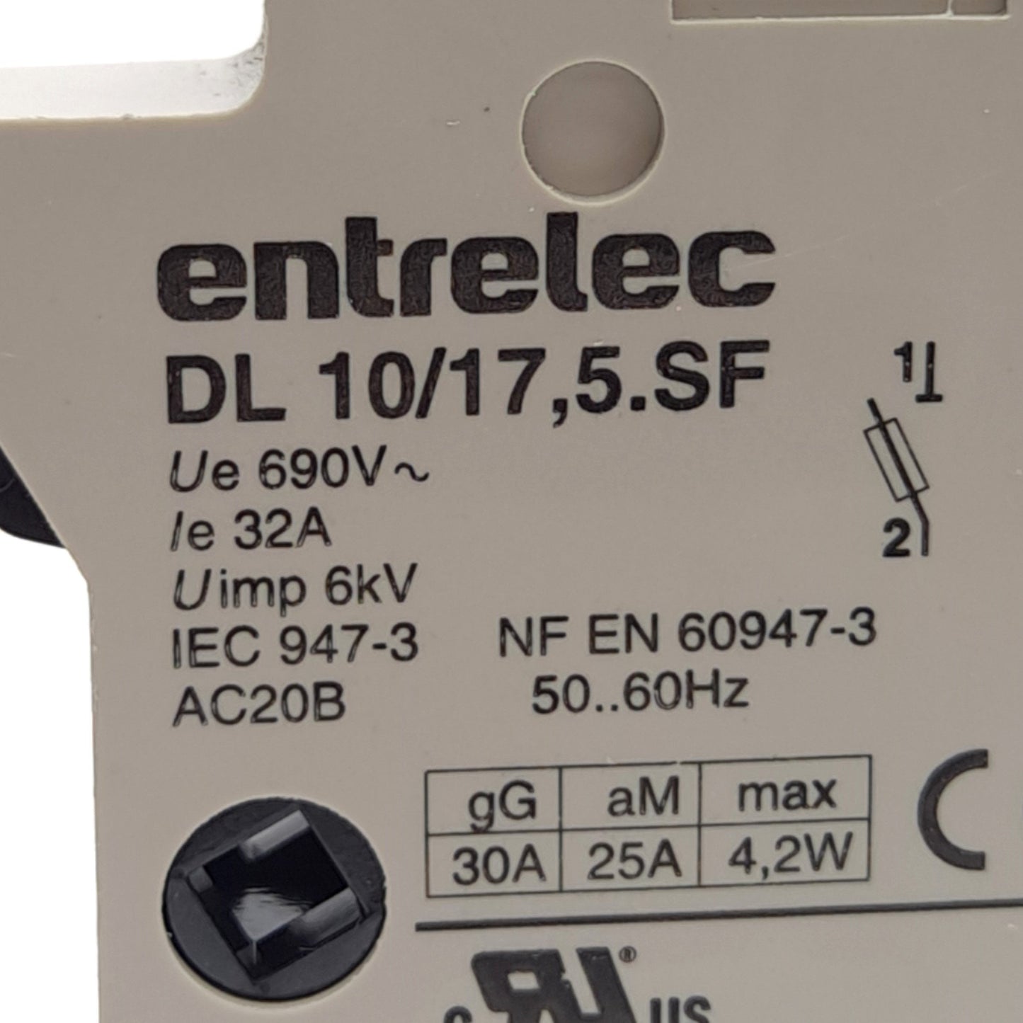 Used Lot of 3 Entrelec DL 10/17,5.SF Fuse Holder, 30A 600VAC Rating, 1-Pole
