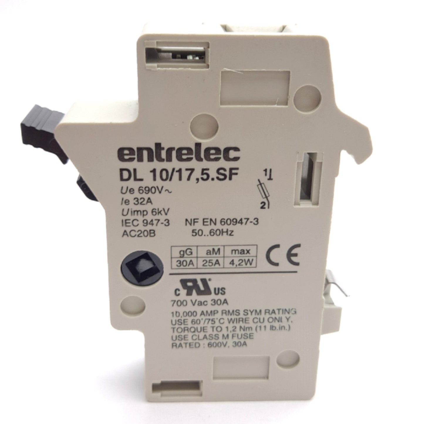 Used Lot of 3 Entrelec DL 10/17,5.SF Fuse Holder, 30A 600VAC Rating, 1-Pole