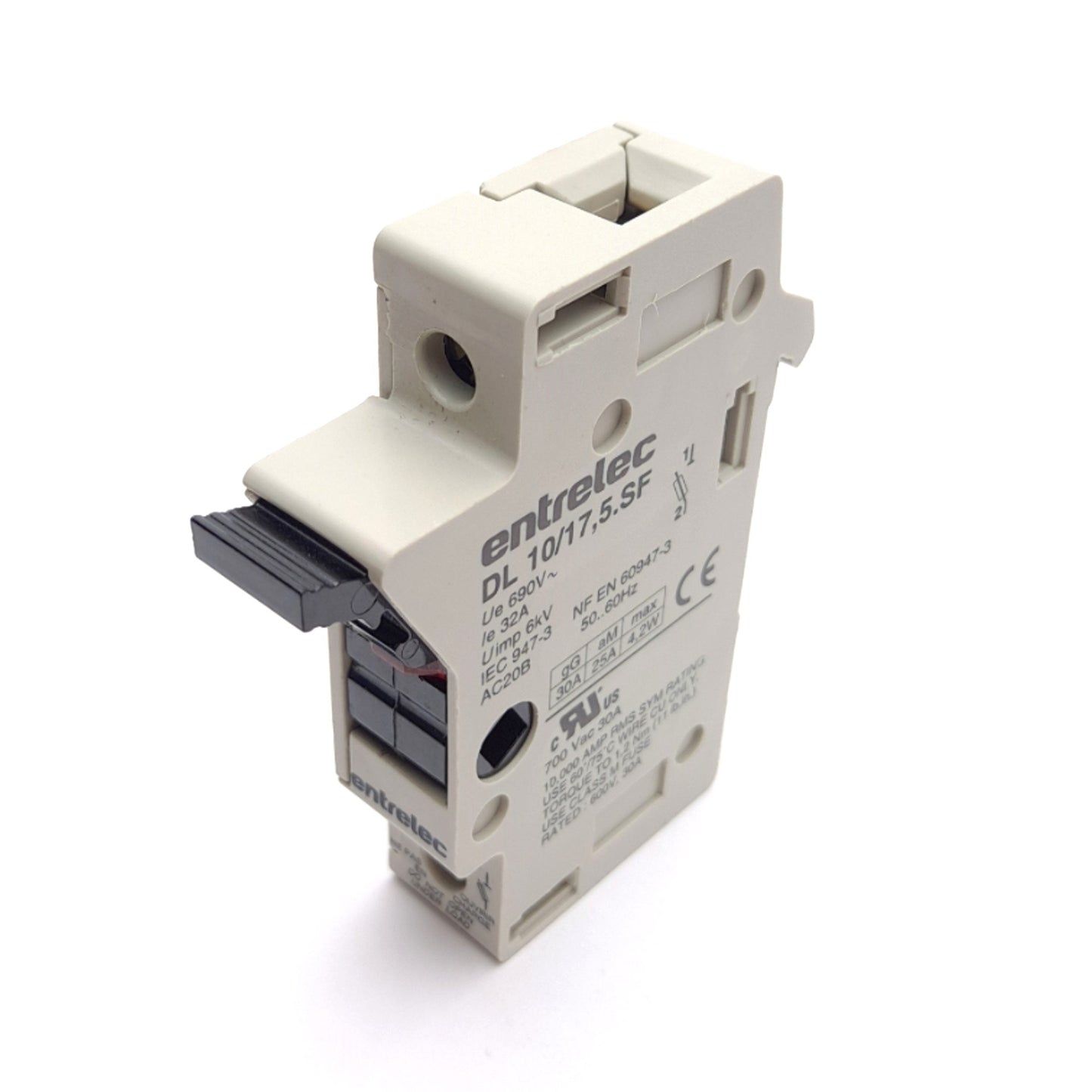 Used Lot of 3 Entrelec DL 10/17,5.SF Fuse Holder, 30A 600VAC Rating, 1-Pole
