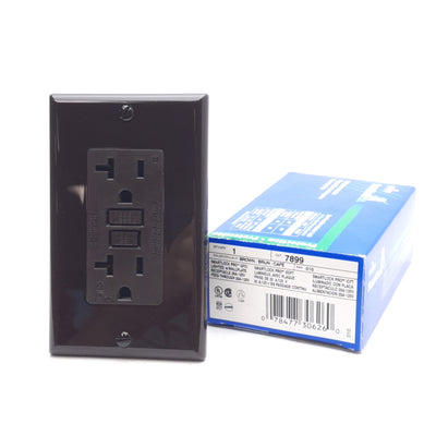 Open box Leviton 7899 SmartLockPro GFCI Dual Receptacle, Brown, 125V 20A, NEMA 5-20
