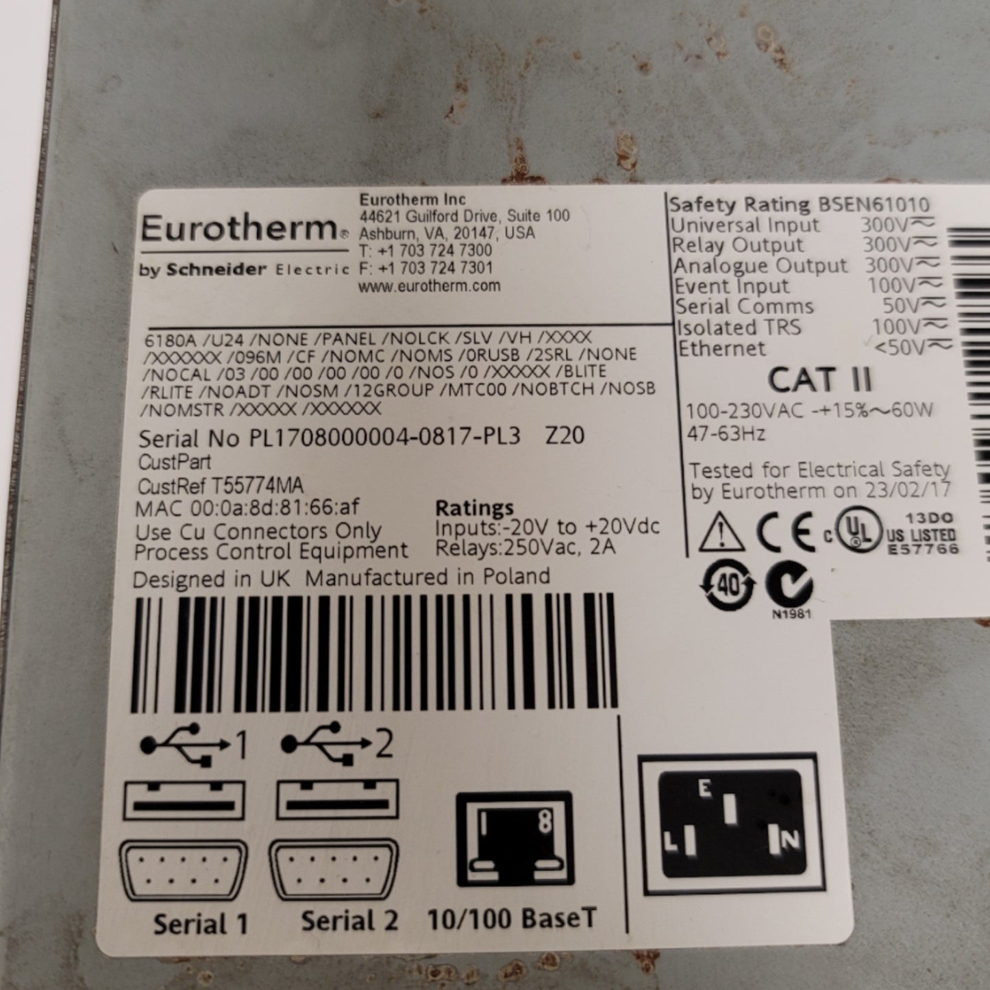 Used Eurotherm 6180A Paperless Graphic Recorder 24 Universal Inputs Missing Terminals