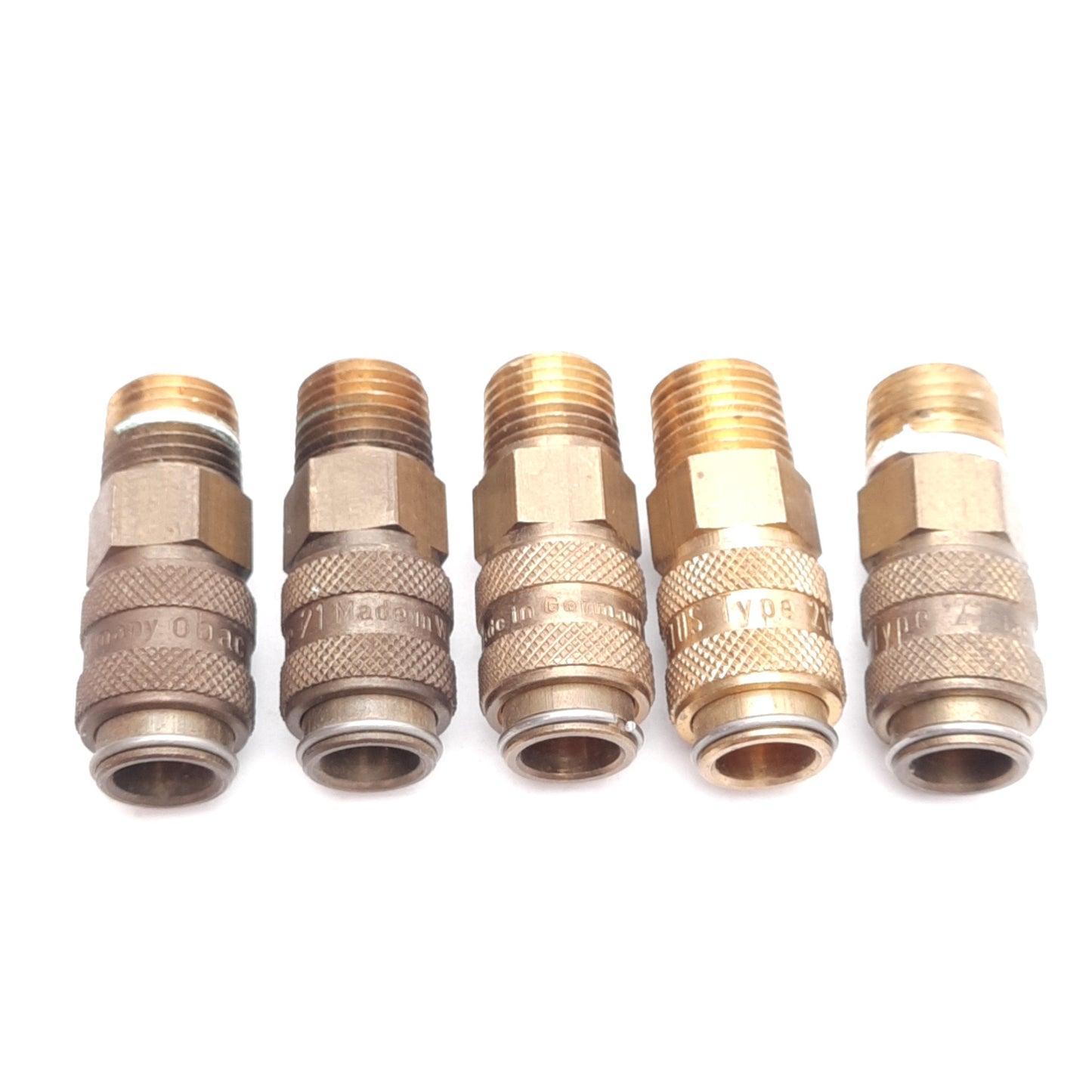 Used Lot of 5 Parker Rectus Type 21 Coupler, Brass, G1/4 Male Thread to ø9mm ID