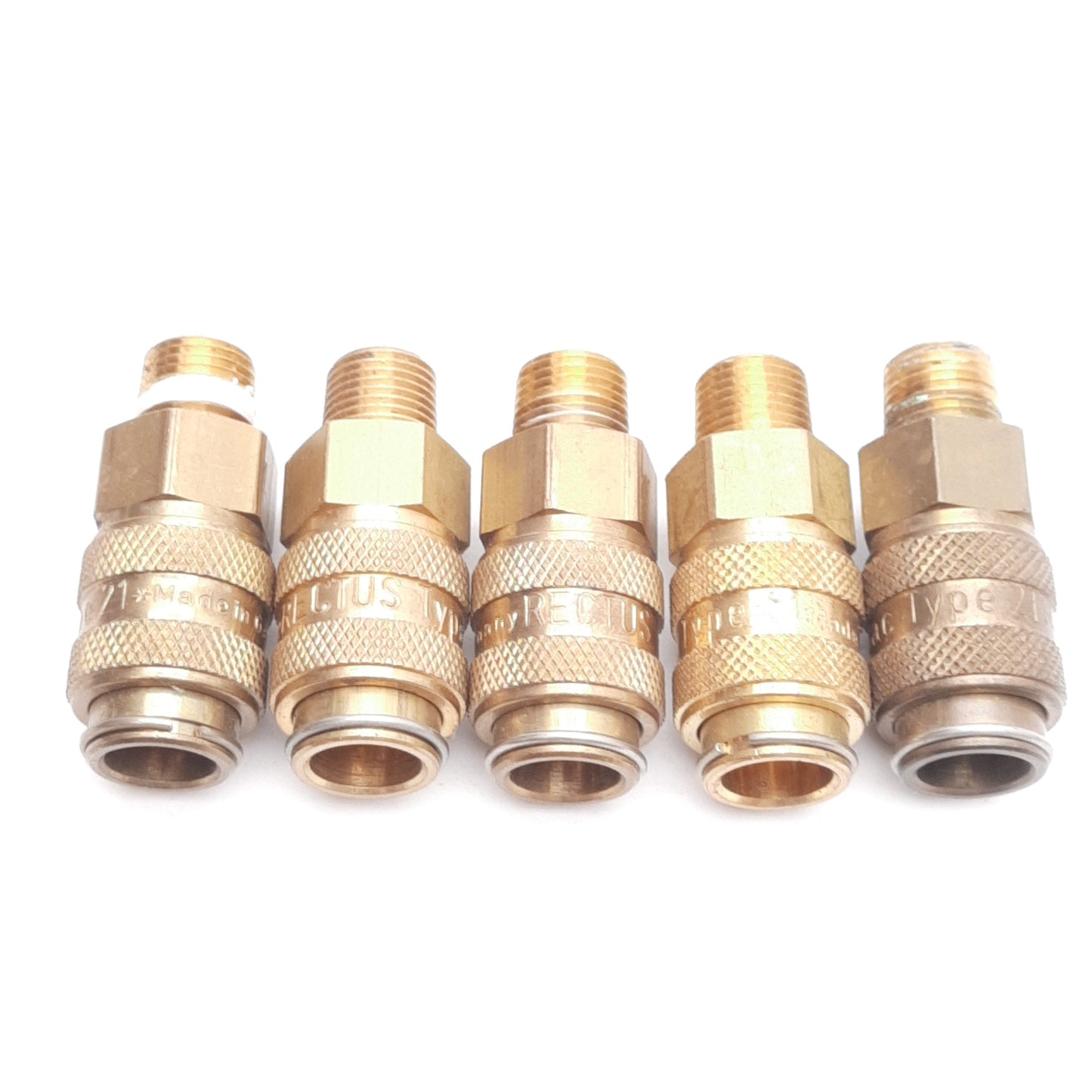 Used Lot of 5 Parker Rectus Type 21 Coupler, Brass, G1/8 Male Thread to ø9mm ID