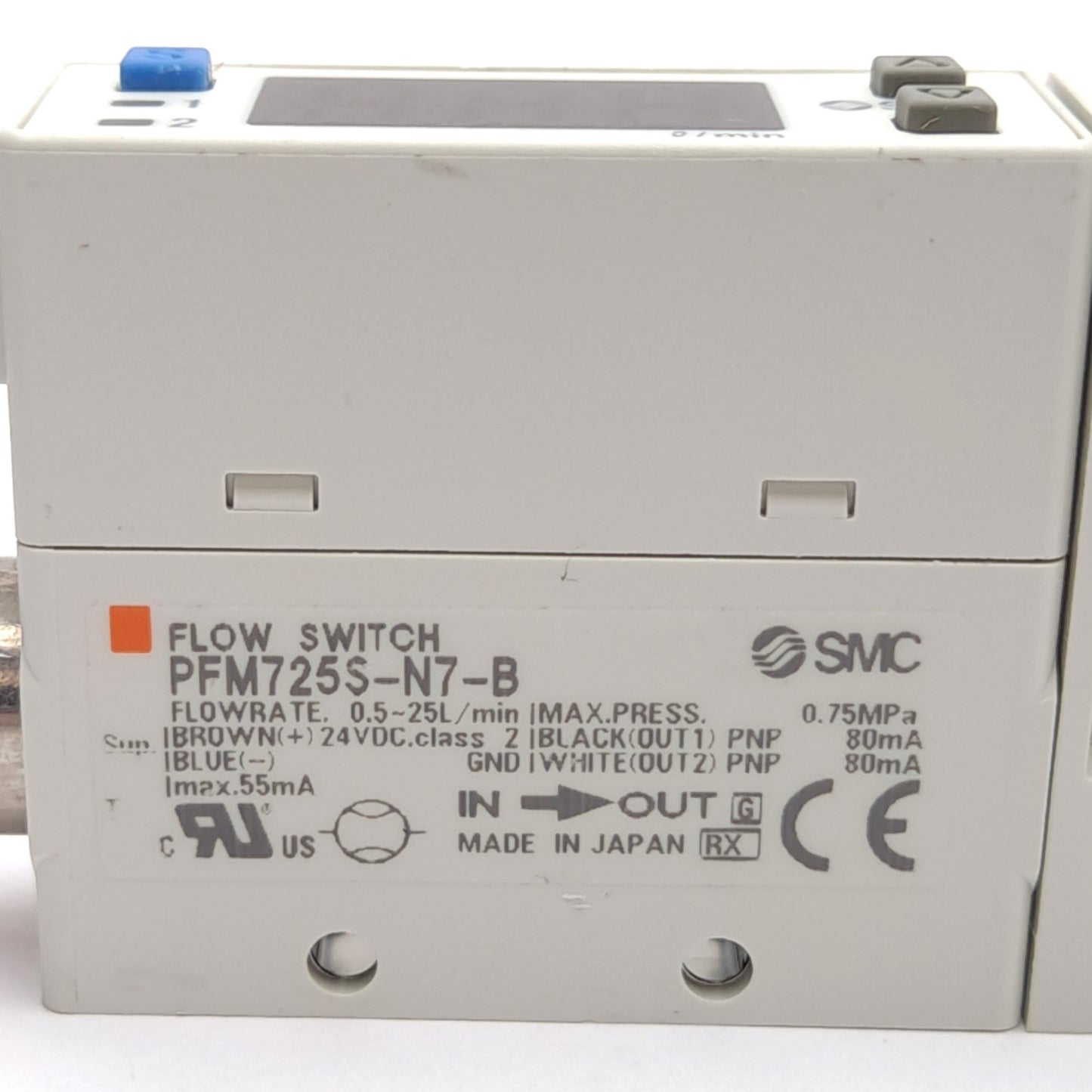 Used SMC PFM725S-N7-B Digital Flow Switch, 0.5-25 l/min, PNP Output, 0.75MPa, 24VDC